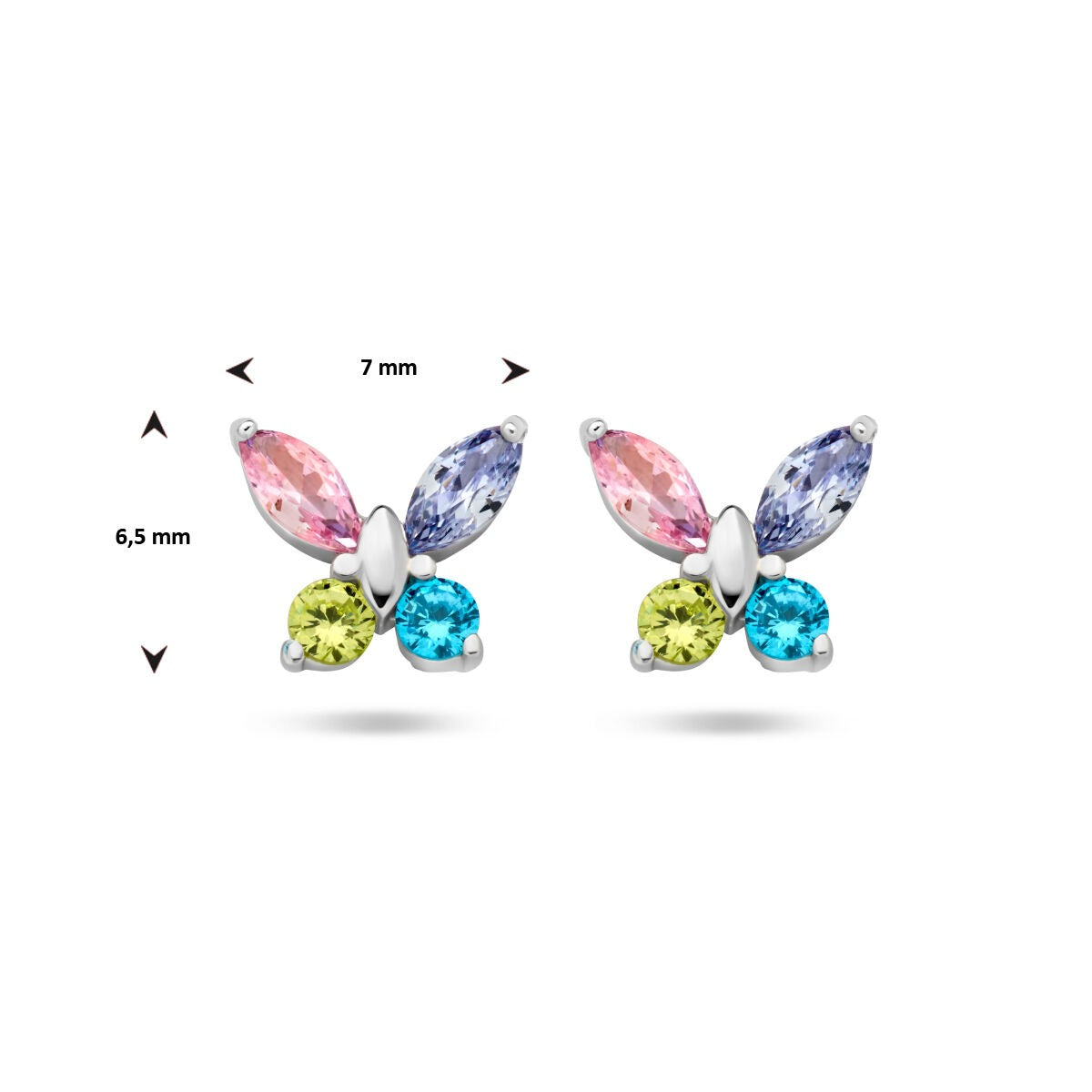 Silberne Schmetterlings-Ohrstecker mit bunten Zirkonia – fröhlicher Kinderschmuck