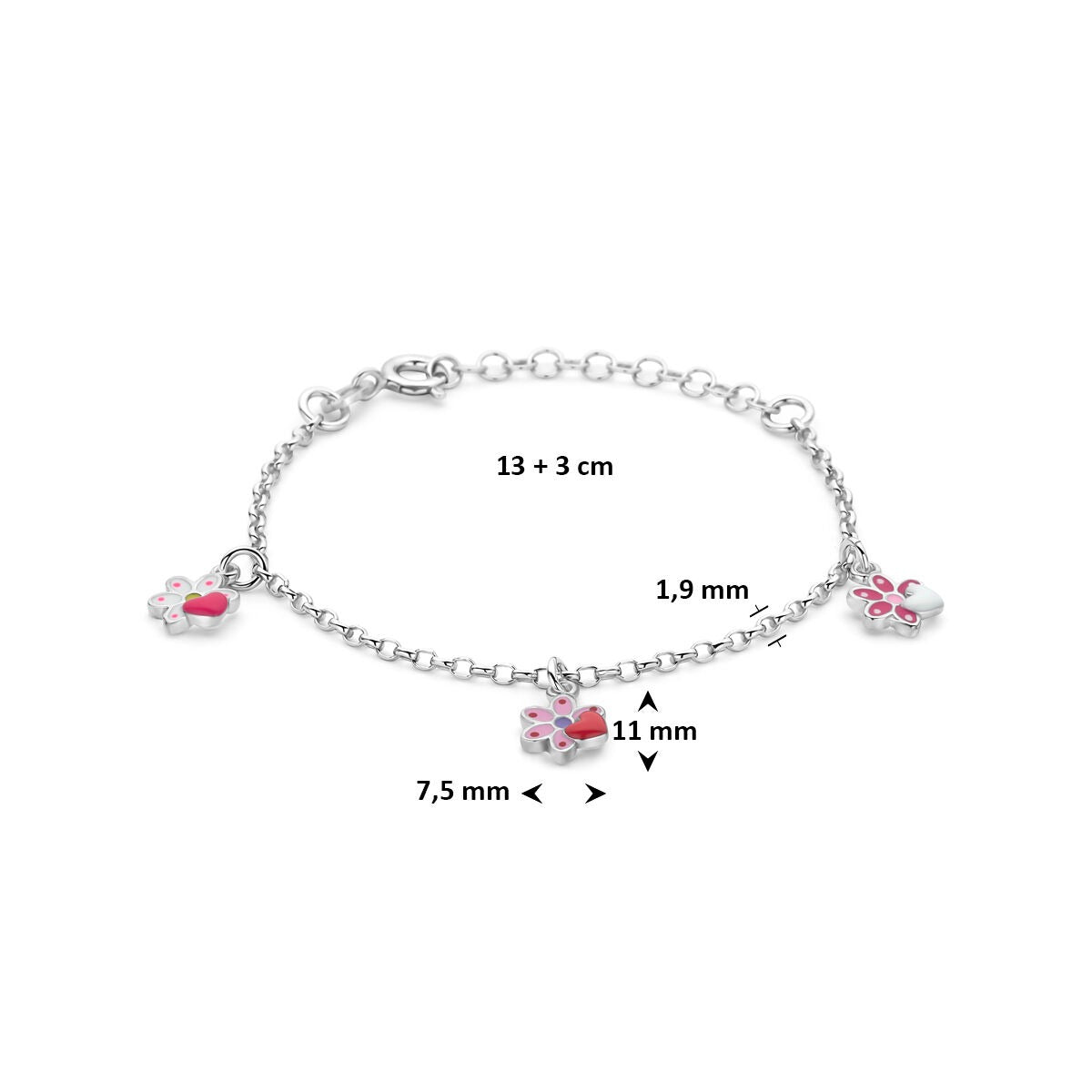 Rhodiniertes 925er Silberarmband mit Blumen und Emaille