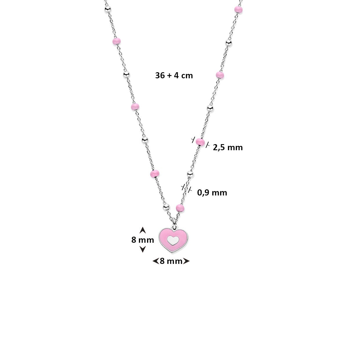 Silberkette mit Herz – Rhodiniertes Kindercollier 36 + 4 cm