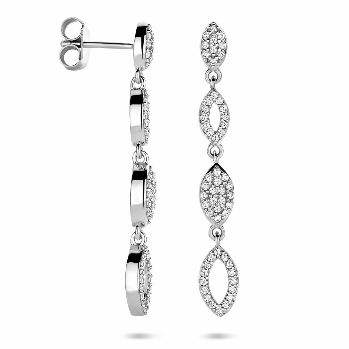 Silberohrringe mit Zirkonia – rhodiniertes 925er Silber, 39 mm