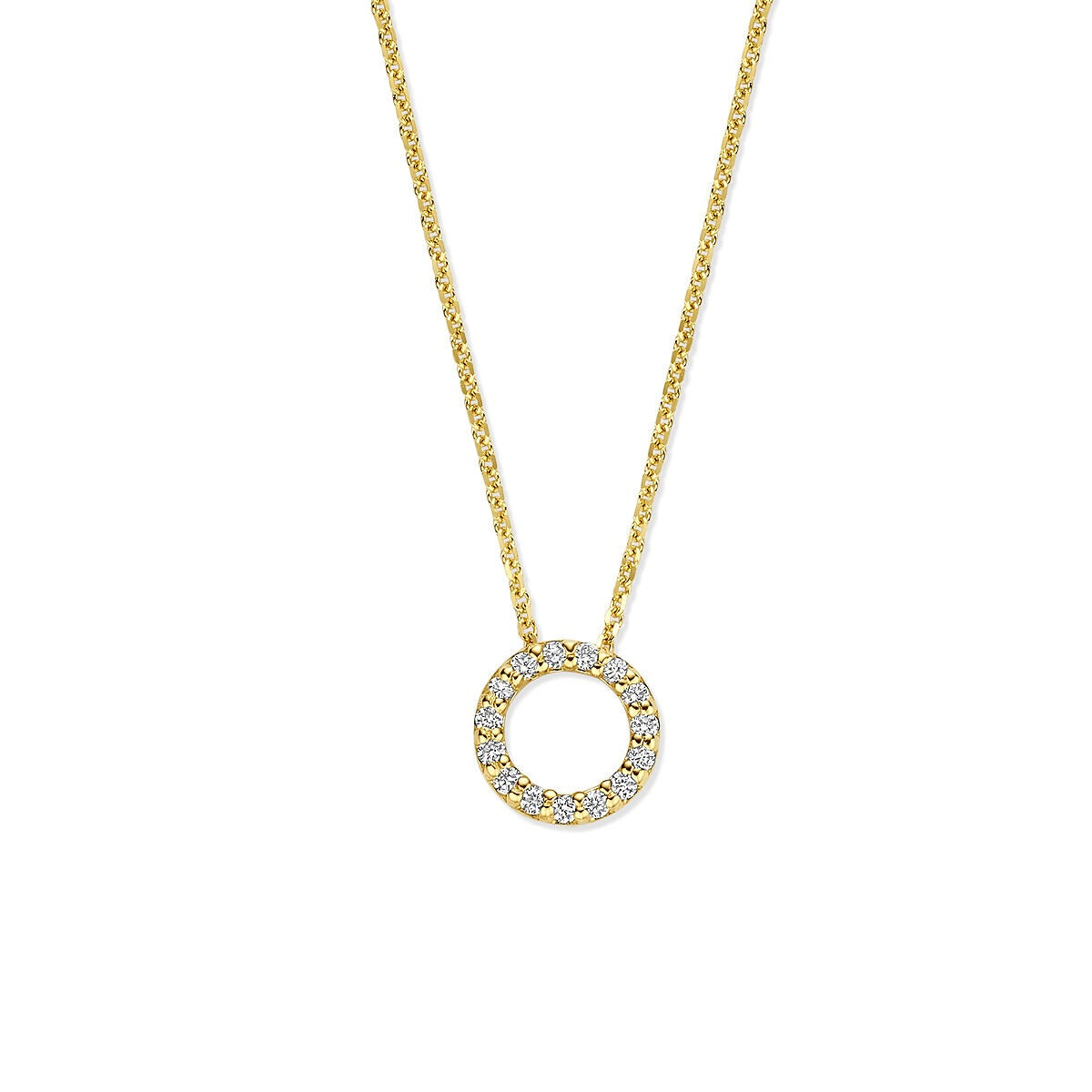 Halskette aus 14k Gelbgold mit rundem Anhänger und lab-grown Diamanten