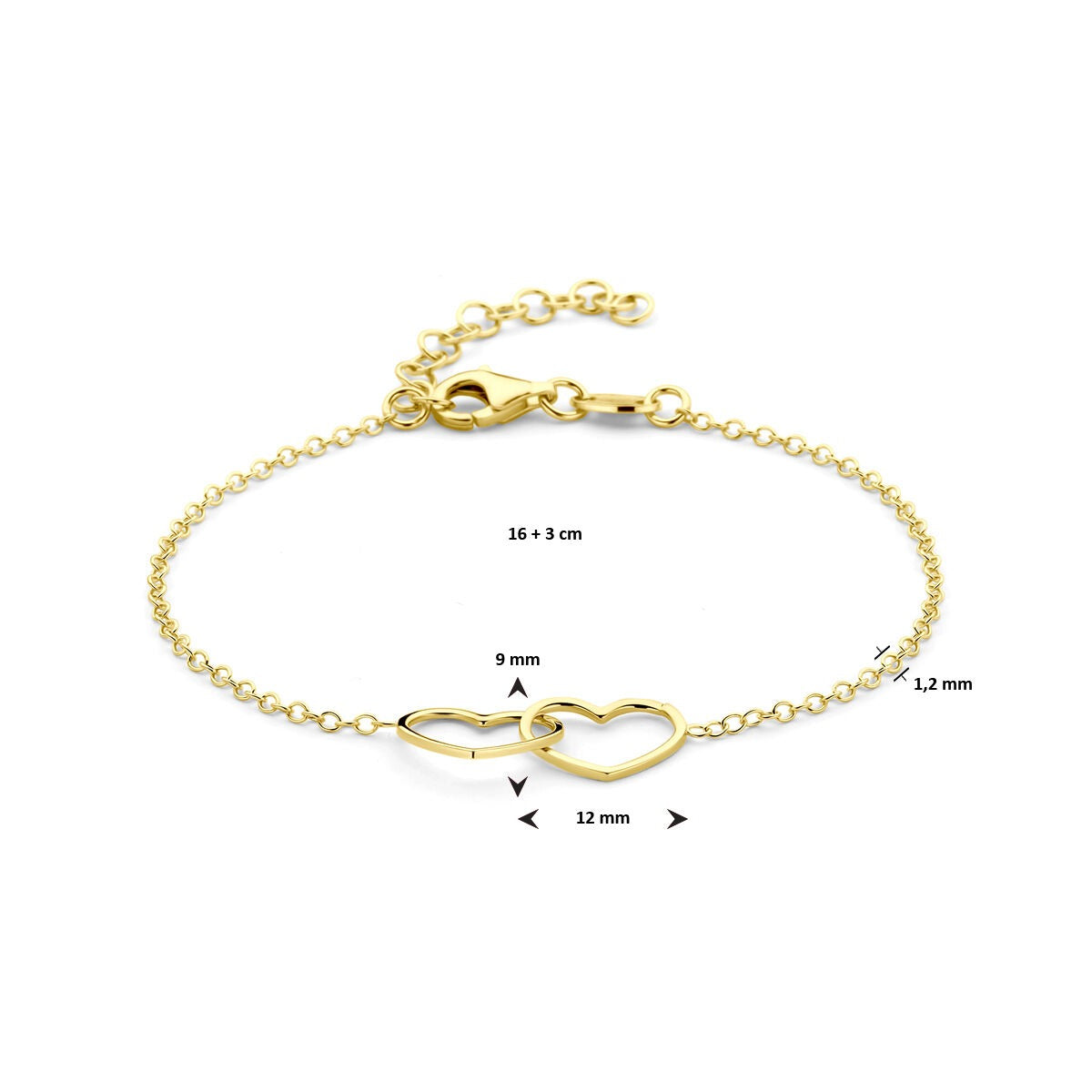 Vergoldetes Silberarmband mit zwei Herzen – 16–19 cm