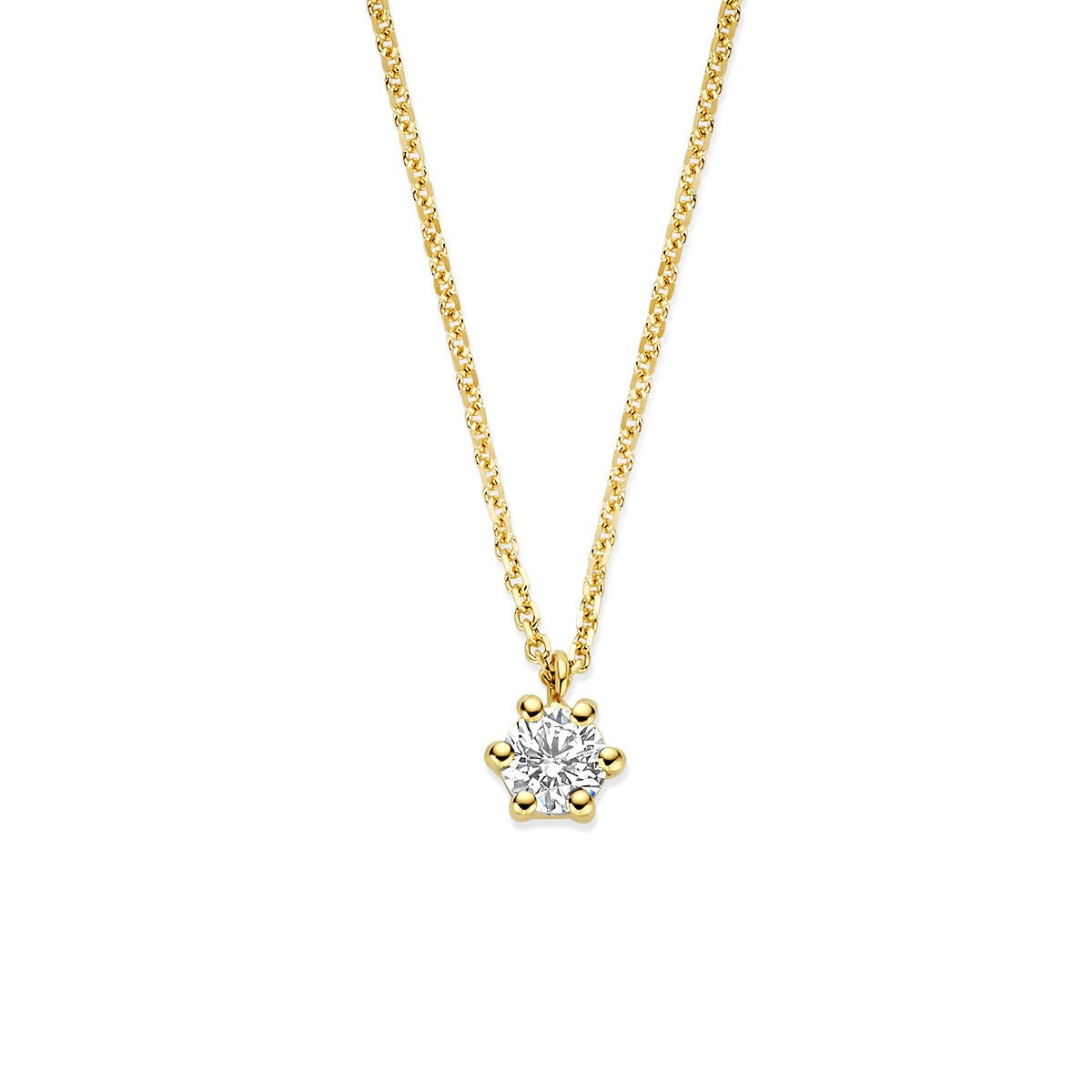Kette aus 14k Gelbgold mit lab-grown Diamant im blütenförmigen Anhänger