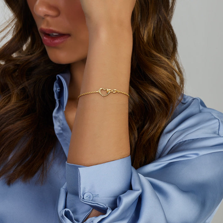 Verguld Zilveren Armband met Hart en Infinity – 16-19 cm
