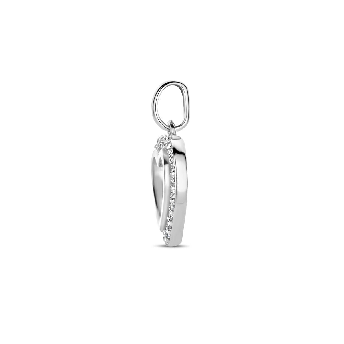 Herzförmiger Zirkonia-Anhänger aus rhodiniertem 925er Silber, 17,5 mm hoch