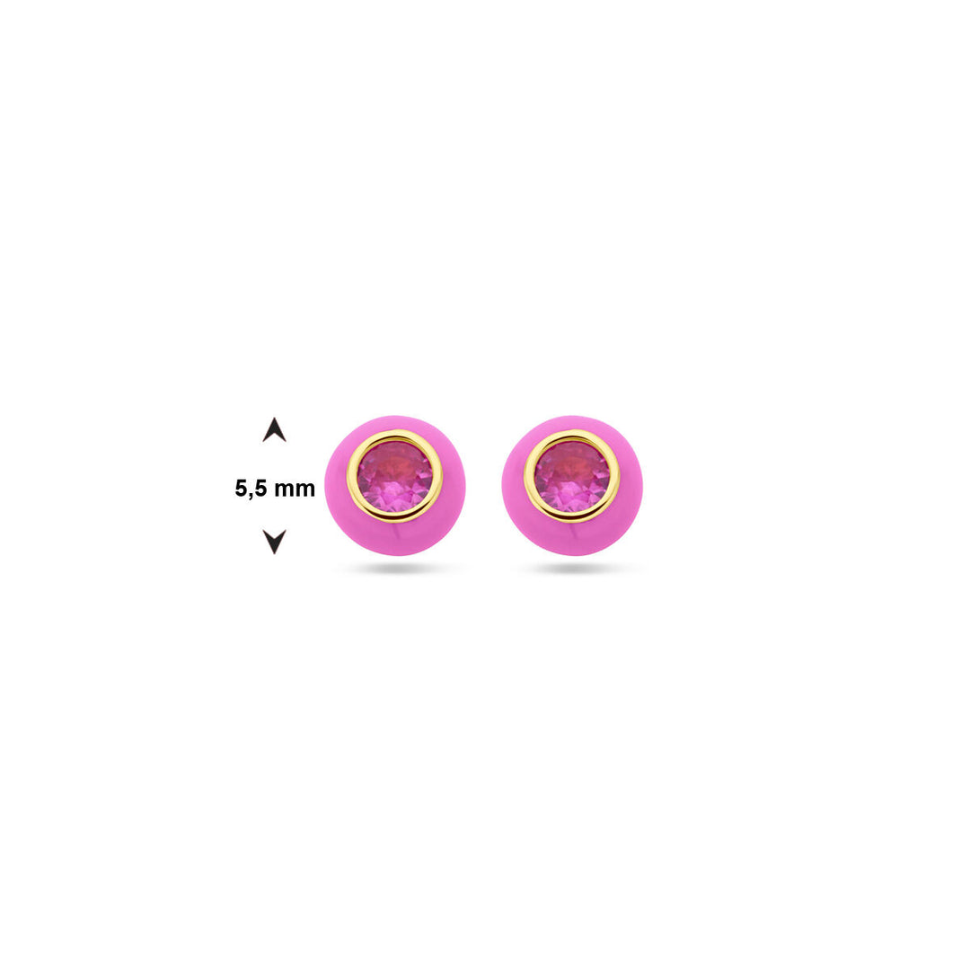 Ohrstecker rosa Emaille und Korund-Zirkonia 1 Mikron Silber vergoldet (gelb)