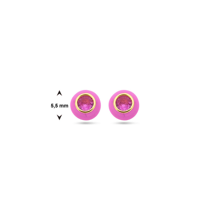 Ohrstecker rosa Emaille und Korund-Zirkonia 1 Mikron Silber vergoldet (gelb)