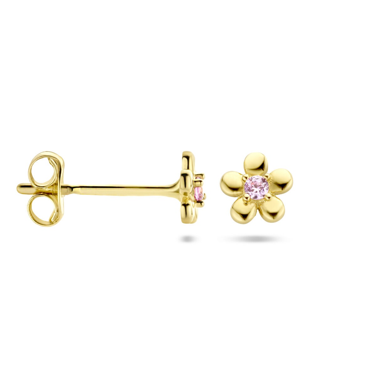 14 Karat Gelbgold Kinder Ohrstecker Blume mit rosa Zirkonia