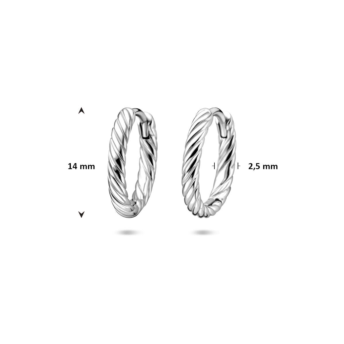 Ohrringe Silber Klappbügel gedreht rhodiniert 14 mm