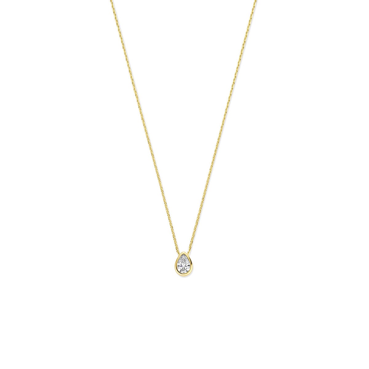 14k Gelbgoldkette mit tropfenförmigem Zirkonia-Anhänger