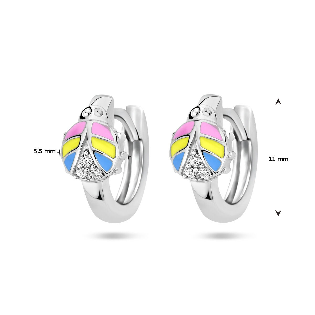 Silberne Kinderohrringe mit Marienkäfer und Zirkonia – rhodiniertes 925er Silber