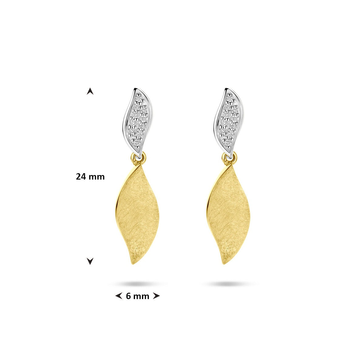 Ohrhänger poliert/matt Diamant 0.06ct (2x 0.03ct) H SI 24 mm 14K Bicolor Gold Gelb/Weiß