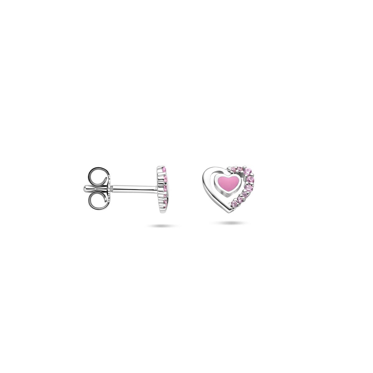 Silberne Kinder-Ohrstecker Herzchen mit rosa Zirkonia – Kinder-Ohrringe