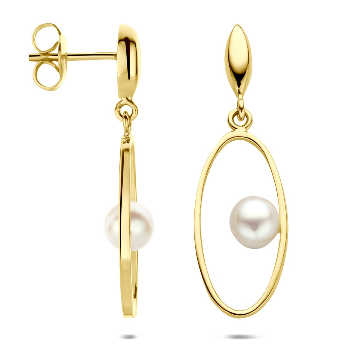 14K Gelbgold-Ohrhänger mit Perle 32 mm
