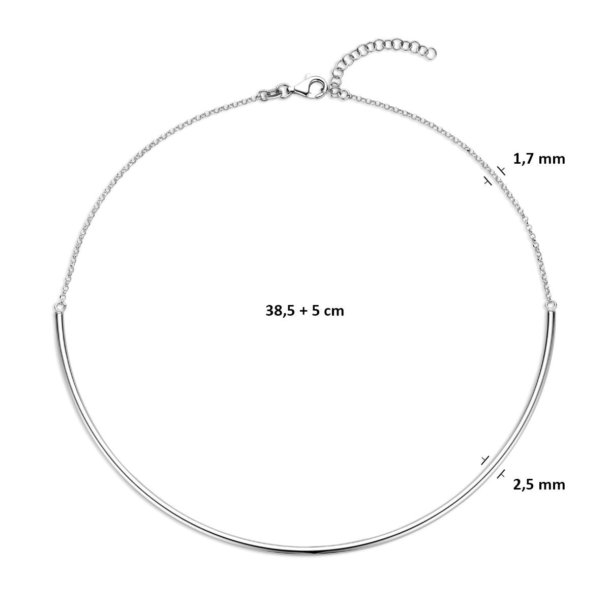 Damensilberkette rhodiniert 2,5 mm 38,5 + 5 cm