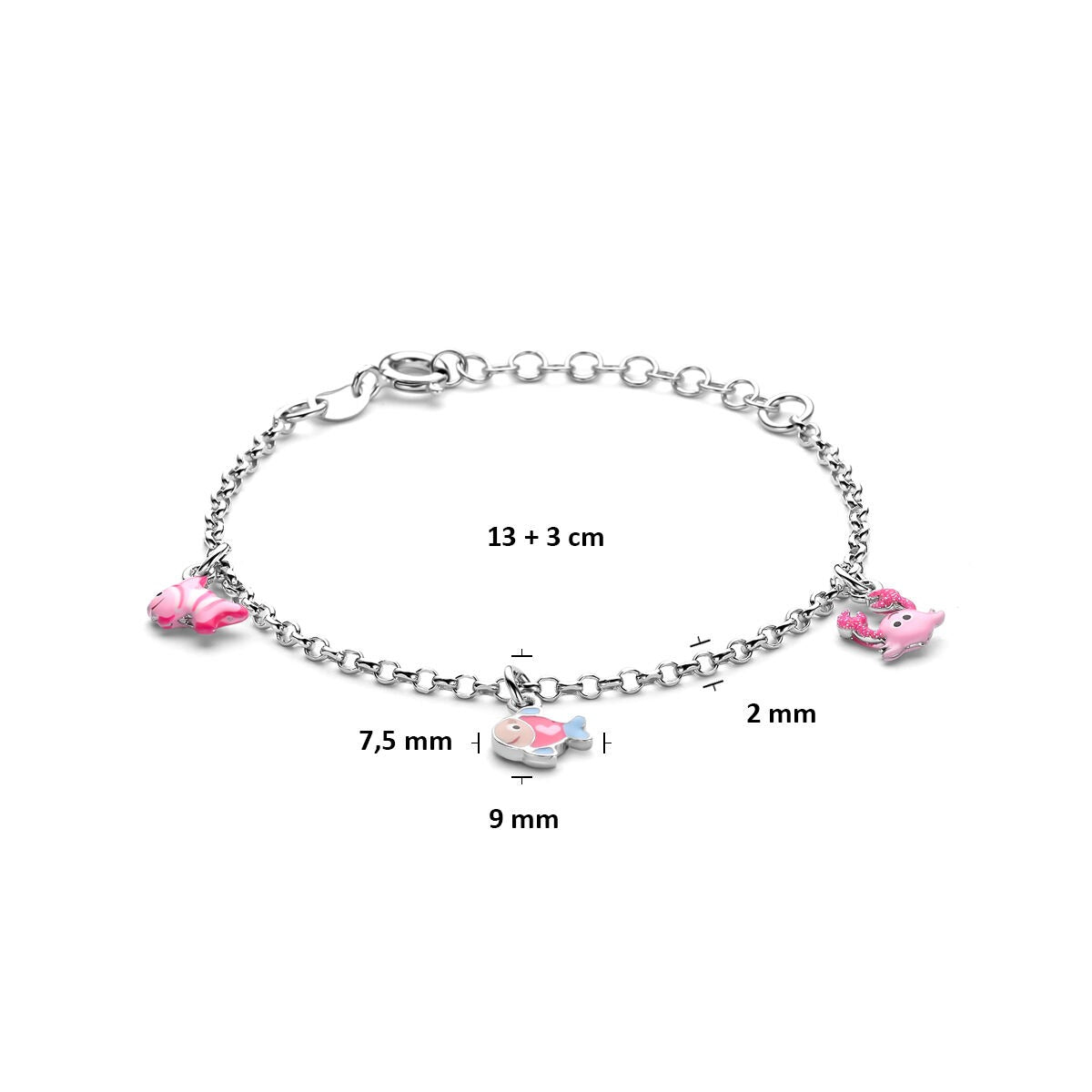 Silbernes Kinderarmband mit Meerestieren – rhodiniertes 925er Silber