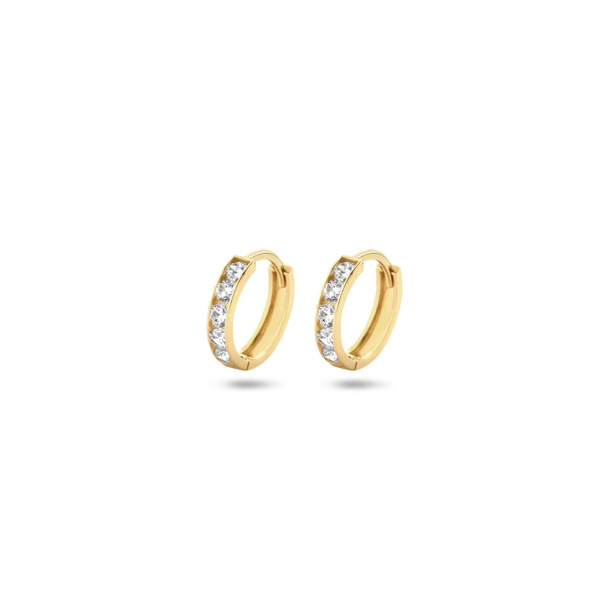 14k gelbgoldene Klappohrringe mit Zirkonia-Reihe