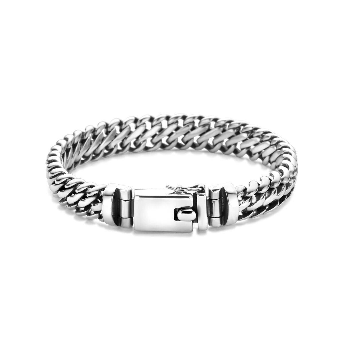 Herrenarmband aus oxidiertem Silber – Doppelte Gourmetschließe 11 mm