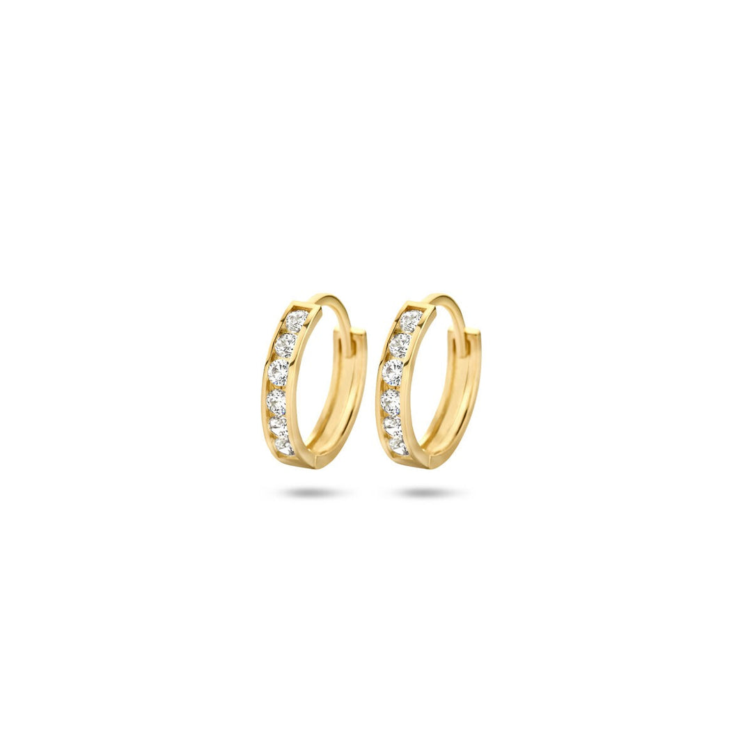 14k geelgouden klapoorringen met zirkonia rij – dames