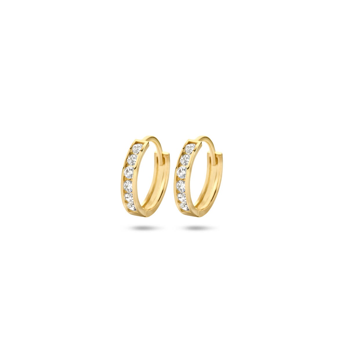 14k goldene Klappohrringe mit Zirkonia-Reihe für Damen