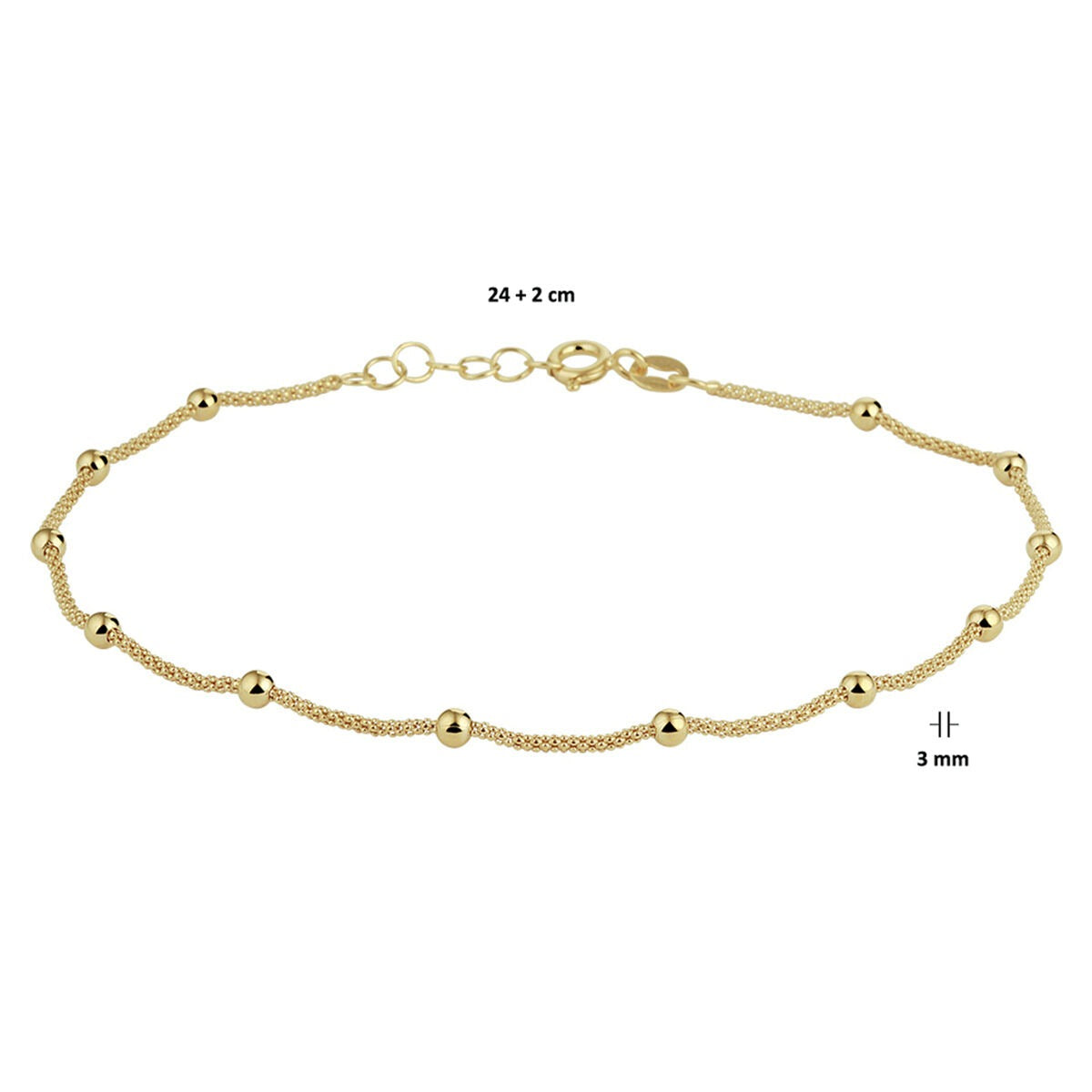 Vergoldetes Silber-Fußkettchen für Damen – Gelbgold auf 925er Silber mit 3 mm Kugeln