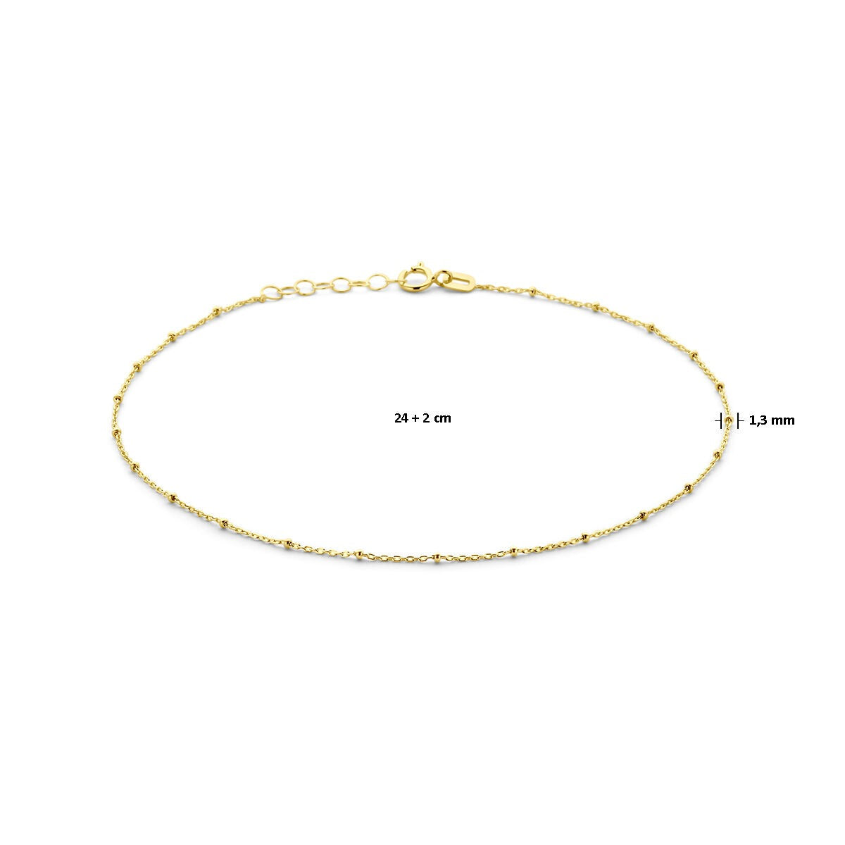 Goldfarbenes Fußkettchen für Damen – 14 Karat Gelbgold mit Kügelchen