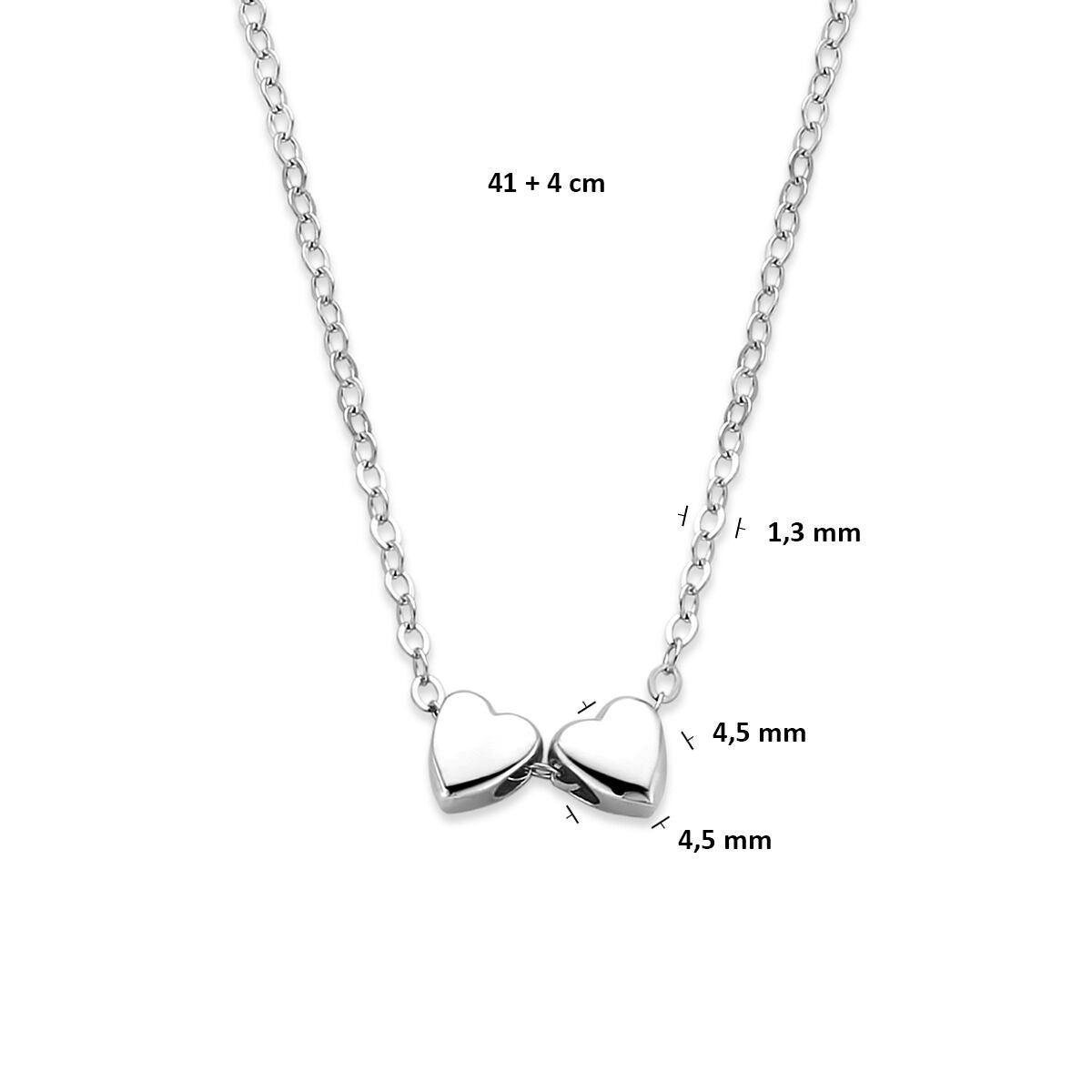 Rhodiniertes Silbercollier mit doppelten Herzen