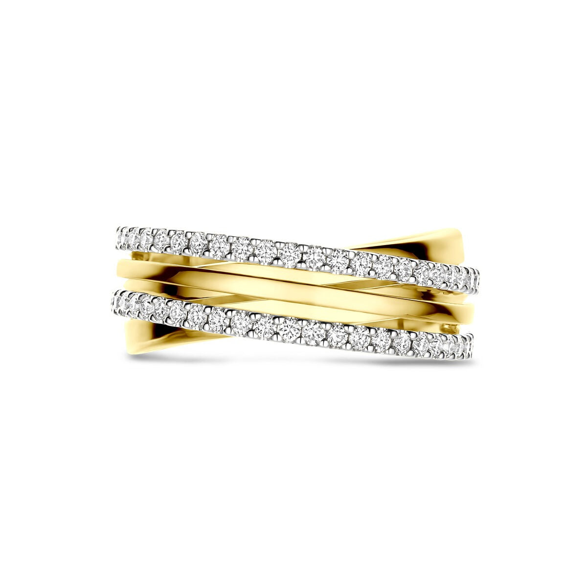 Bicolor-Ring aus 14 Karat Gold mit Diamanten in Reihenfassung