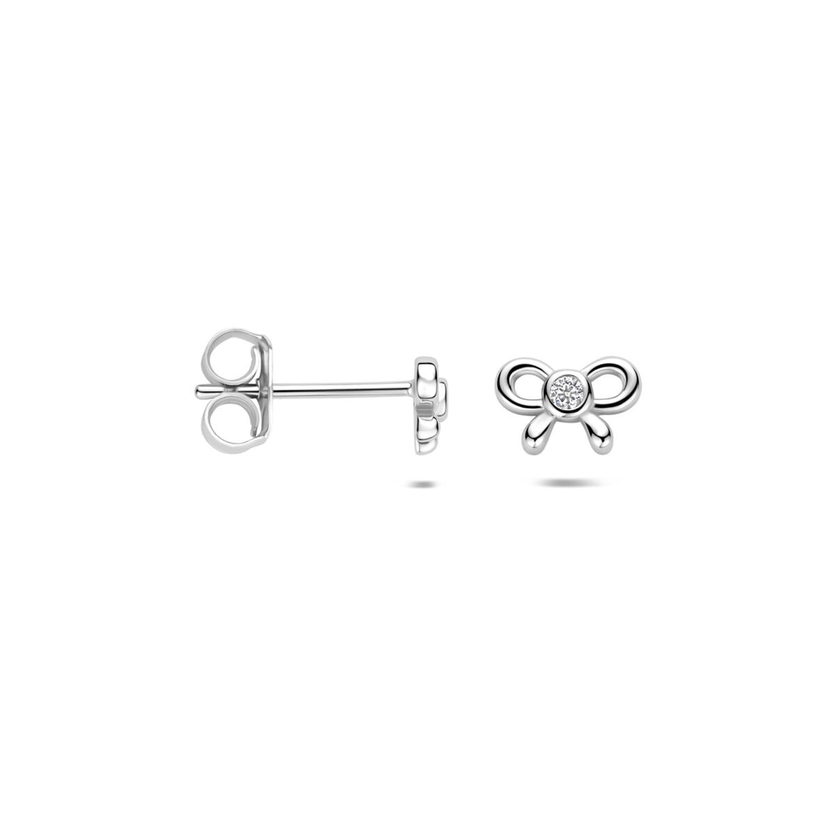Rhodinierte Ohrstecker aus 925er Silber mit Zirkonia-Schleife