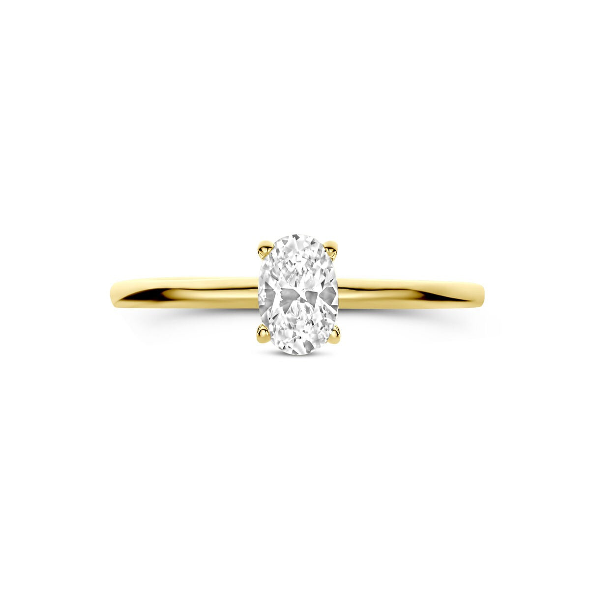 14K Gelbgold Damenring mit ovalem Zirkonia – Solitärfassung
