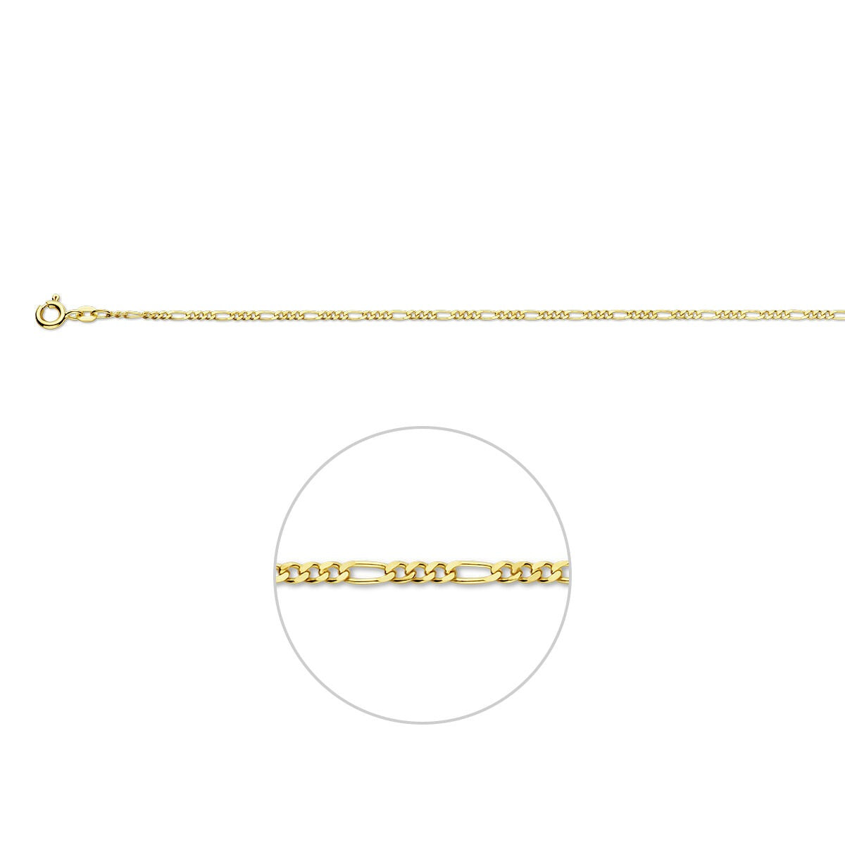 Gelbgoldfarbene Figaro-Schakelketten aus 9k Gold mit abwechselnd langen und kurzen Gliedern