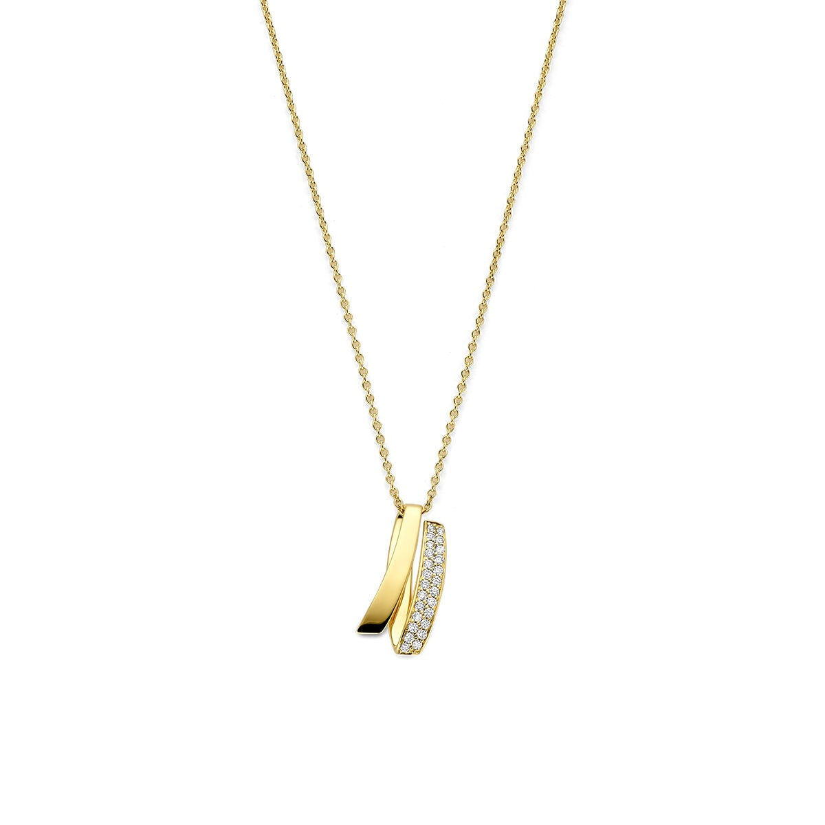 14k goldenes Collier mit diamantiertem Anhänger und feiner Kette