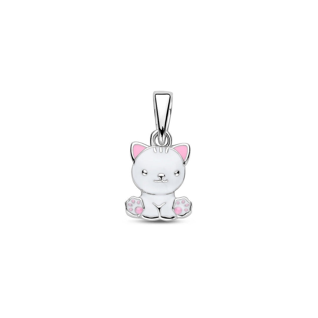 Zilveren hanger poes met emaille – gerhodineerd 925 zilver