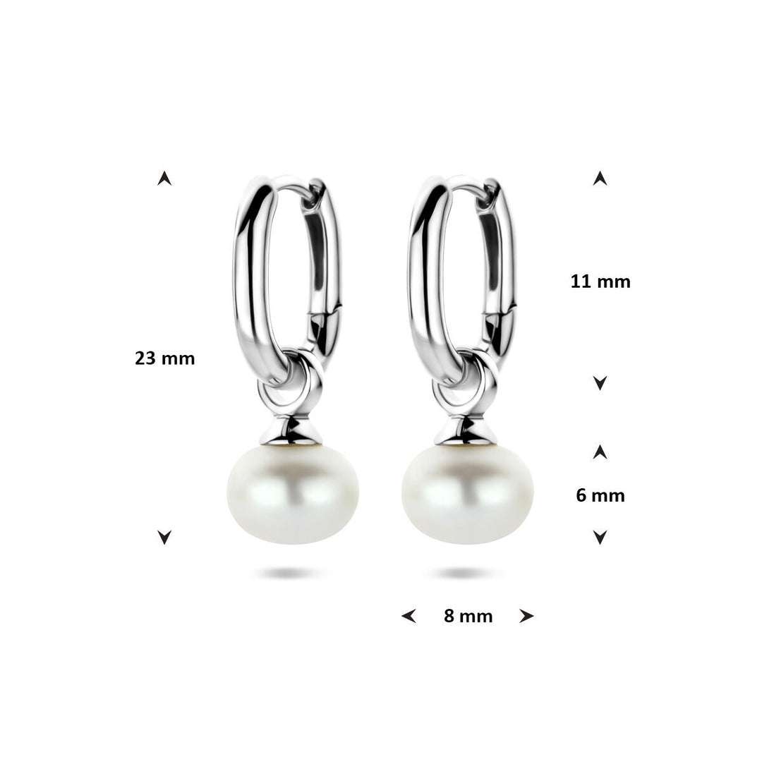Zilveren oorringen met parel 925 gerhodineerd – 23 mm