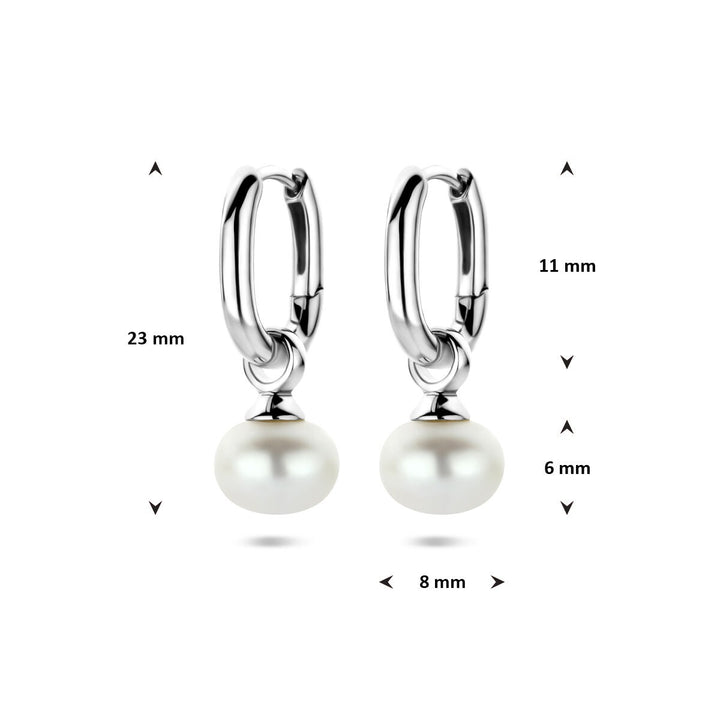 Zilveren oorringen met parel 925 gerhodineerd – 23 mm