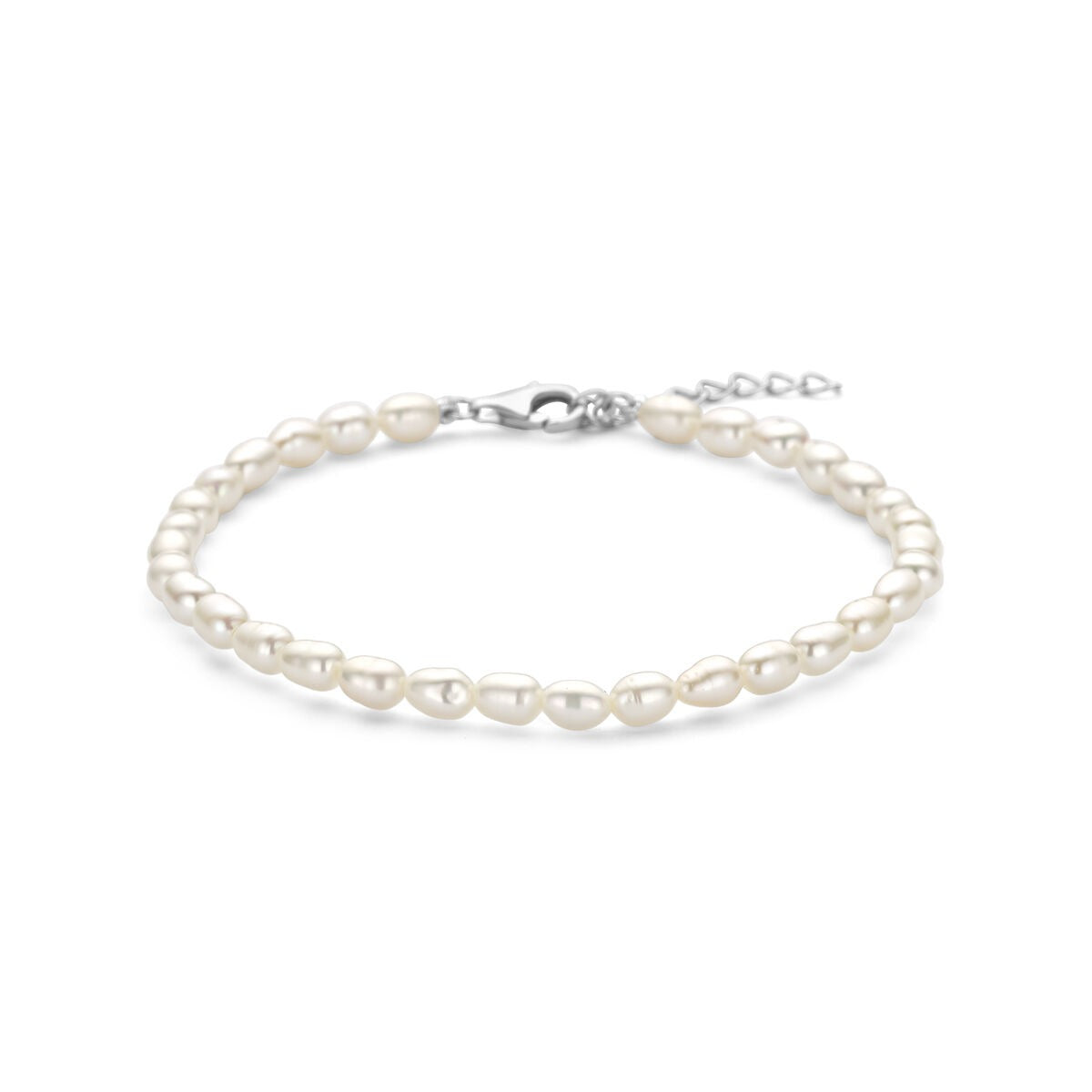 Silbernes Damenarmband aus rhodiniertem 925 Silber mit weißen Perlen