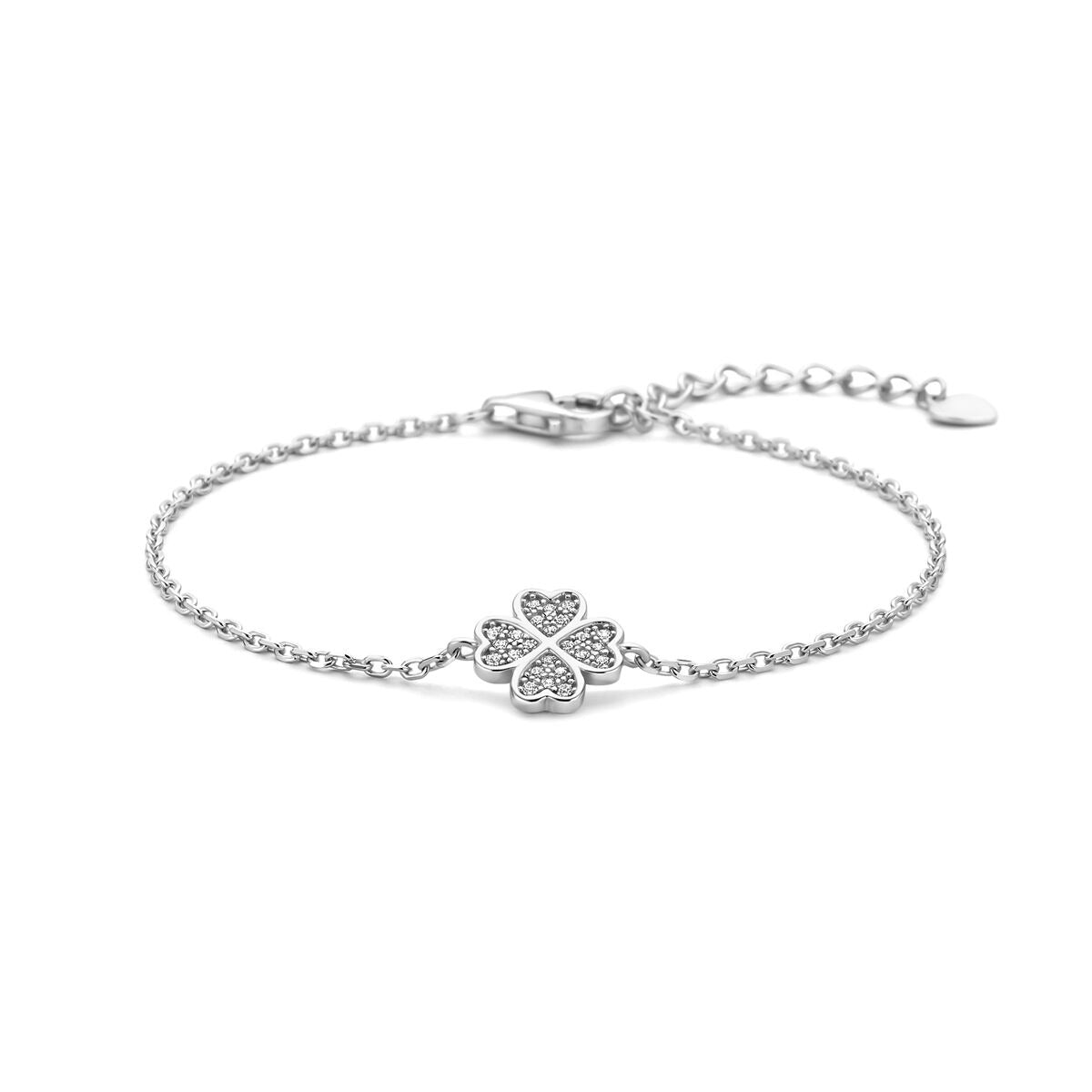 Armband aus rhodiniertem 925 Silber mit blütenförmigem Anhänger und Zirkonia-Steinen