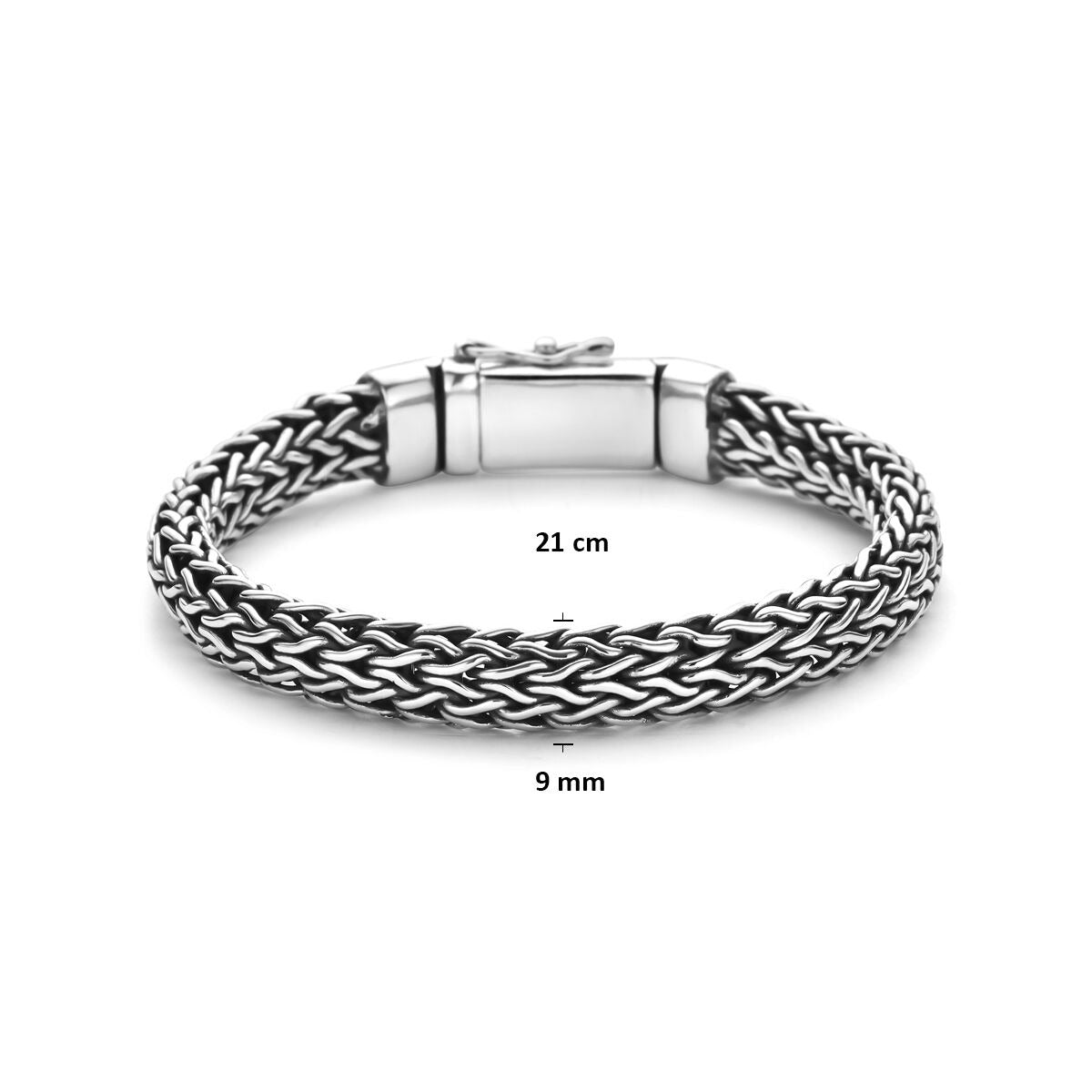 Armband aus geschwärztem 925er Silber mit Fuchsschwanzmuster, 9 mm