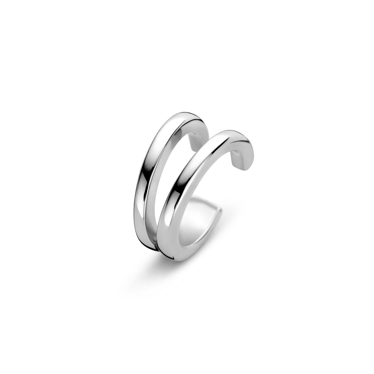 Gerhodinierter silberner Ear Cuff für Damen mit zwei geschwungenen Ringen