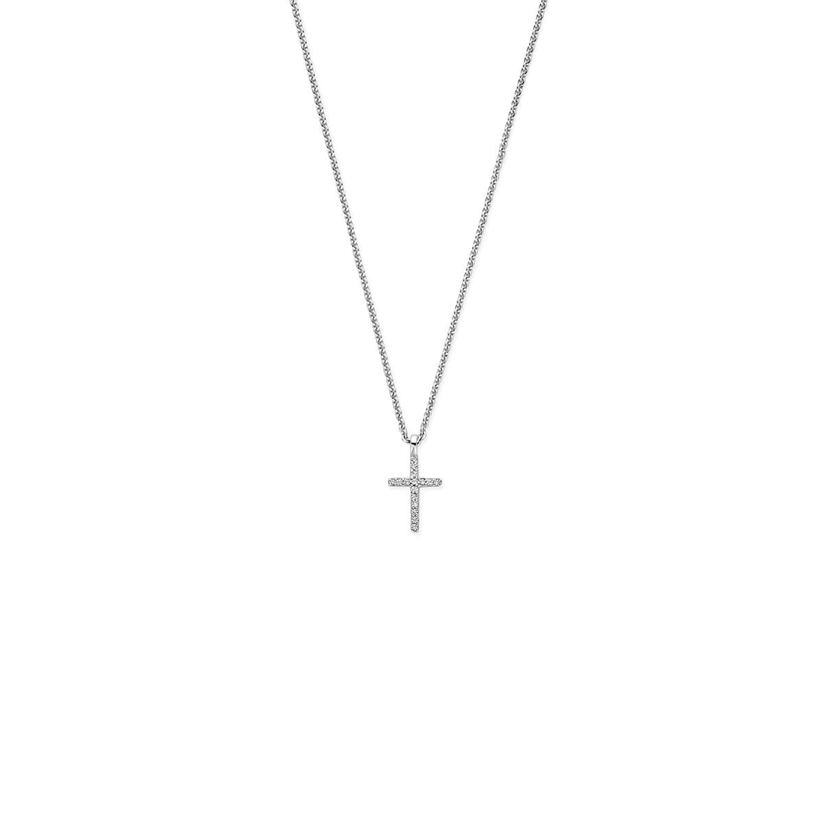 Silbernes Collier mit Kreuz und Zirkonia, verstellbar von 41 bis 45 cm