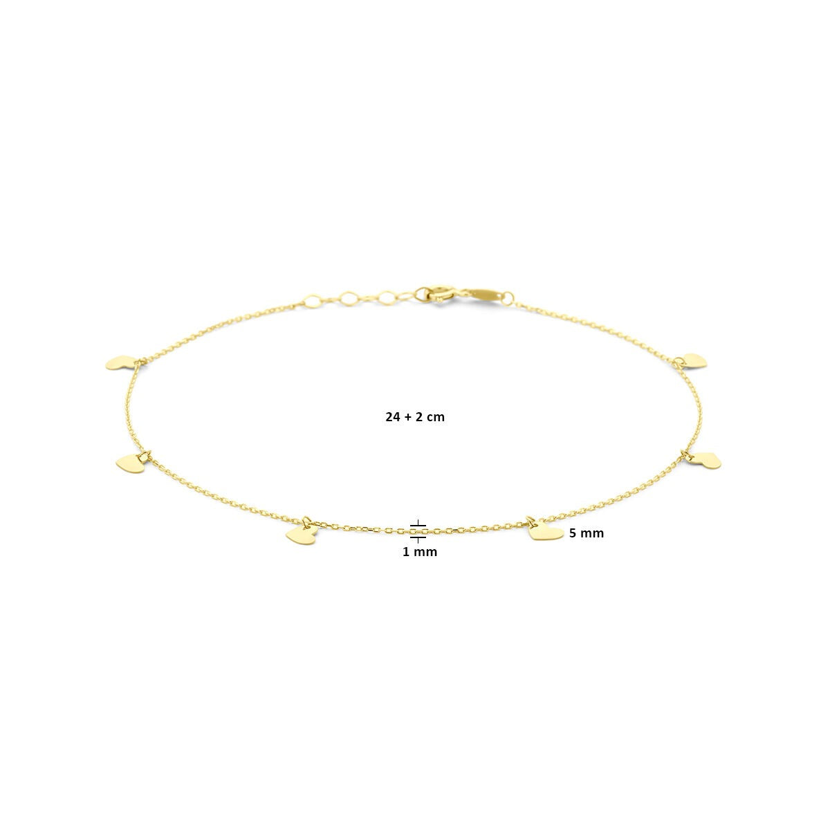 14 Karat Gelbgold Fußkettchen mit Herzen – Filigran und Romantisch