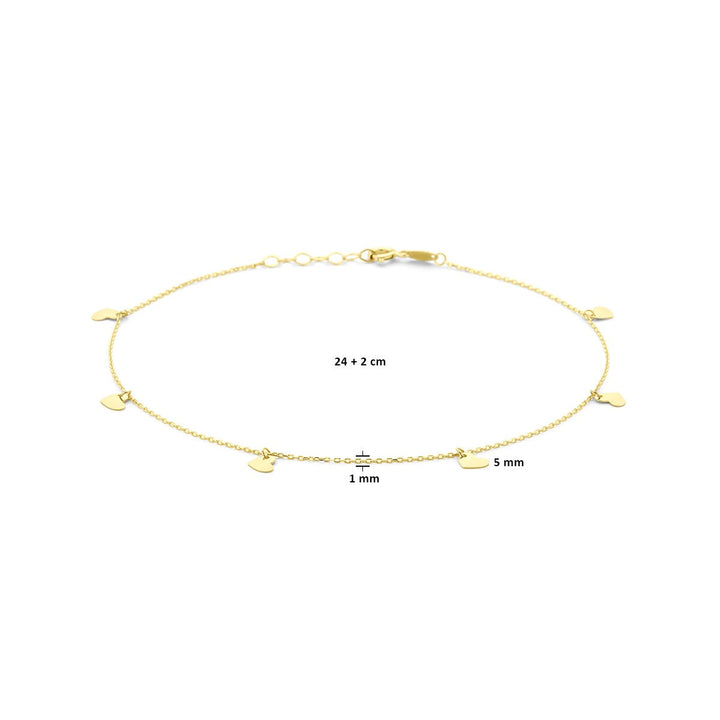 Van der Kooij Collection – Fußkettchen Herzen 1,0 mm 24 + 2 cm 14K Gelbgold