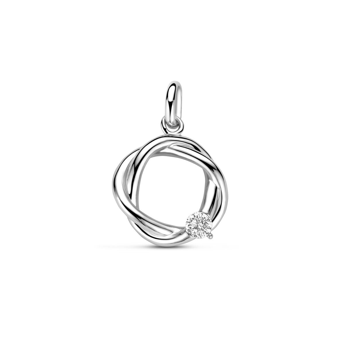 Hänger aus rhodiniertem 925 Silber mit Zirkonia, in Form eines verschlungenen Rings