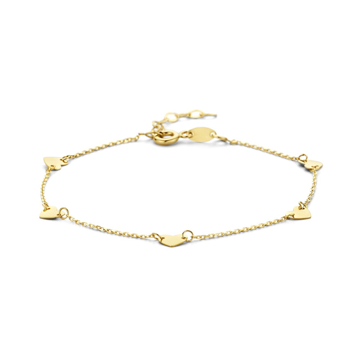 Armband aus 9 Karat Gelbgold mit herzförmigen Anhängern und feiner Kette