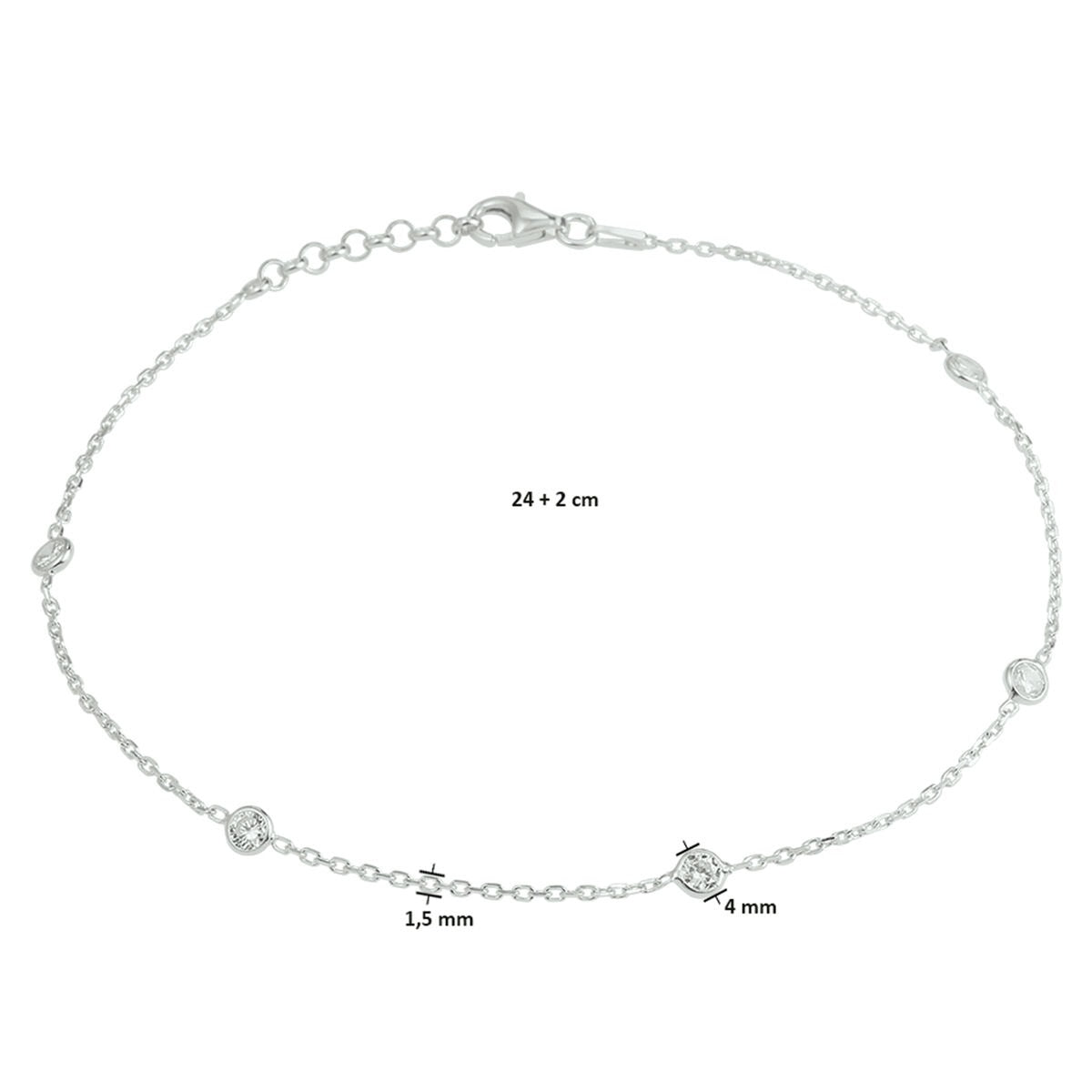 925er Rhodiniertes Silber-Fußkettchen mit Zirkonia-Reihe