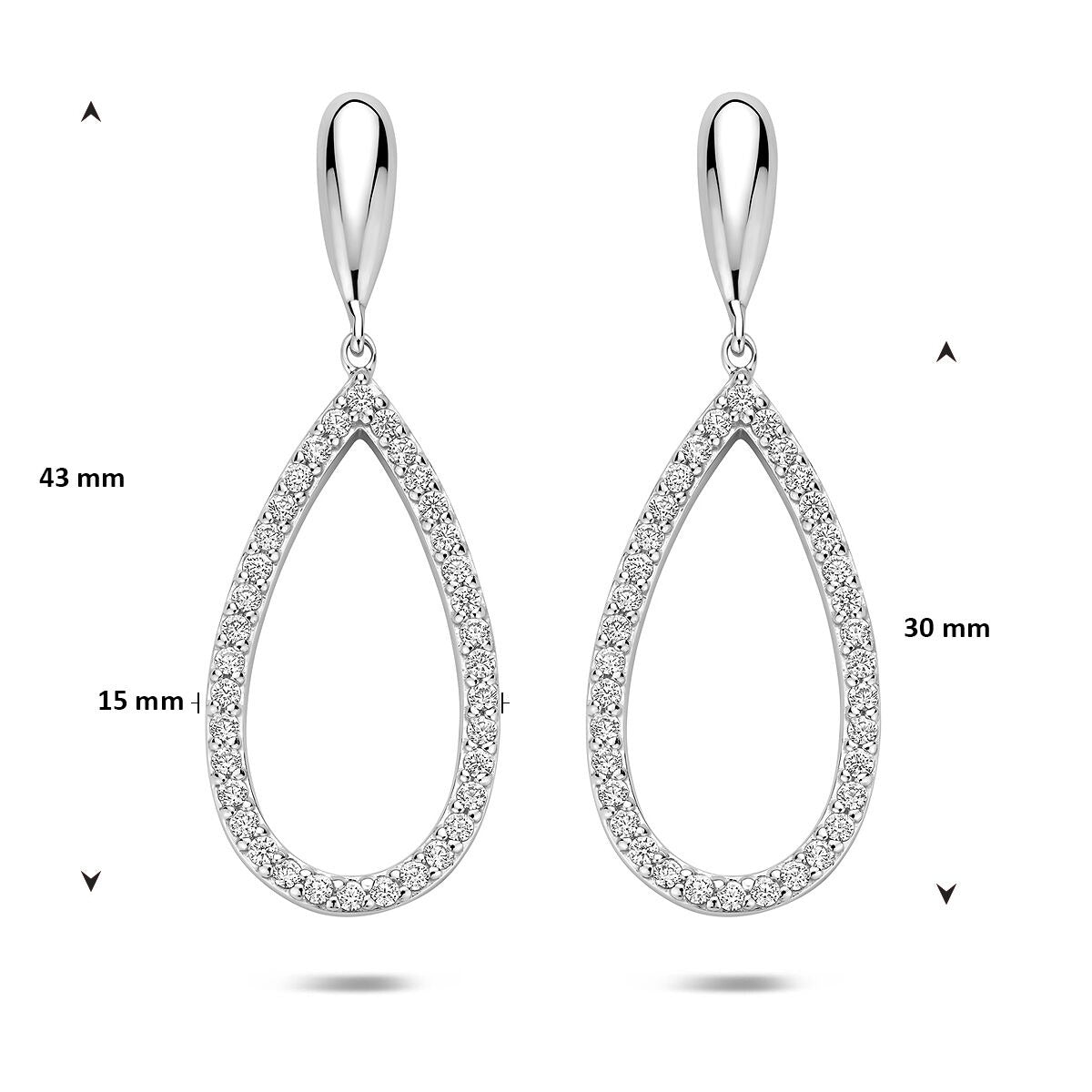 Ohrhänger mit Zirkonia – rhodiniertes 925er Silber 43 mm