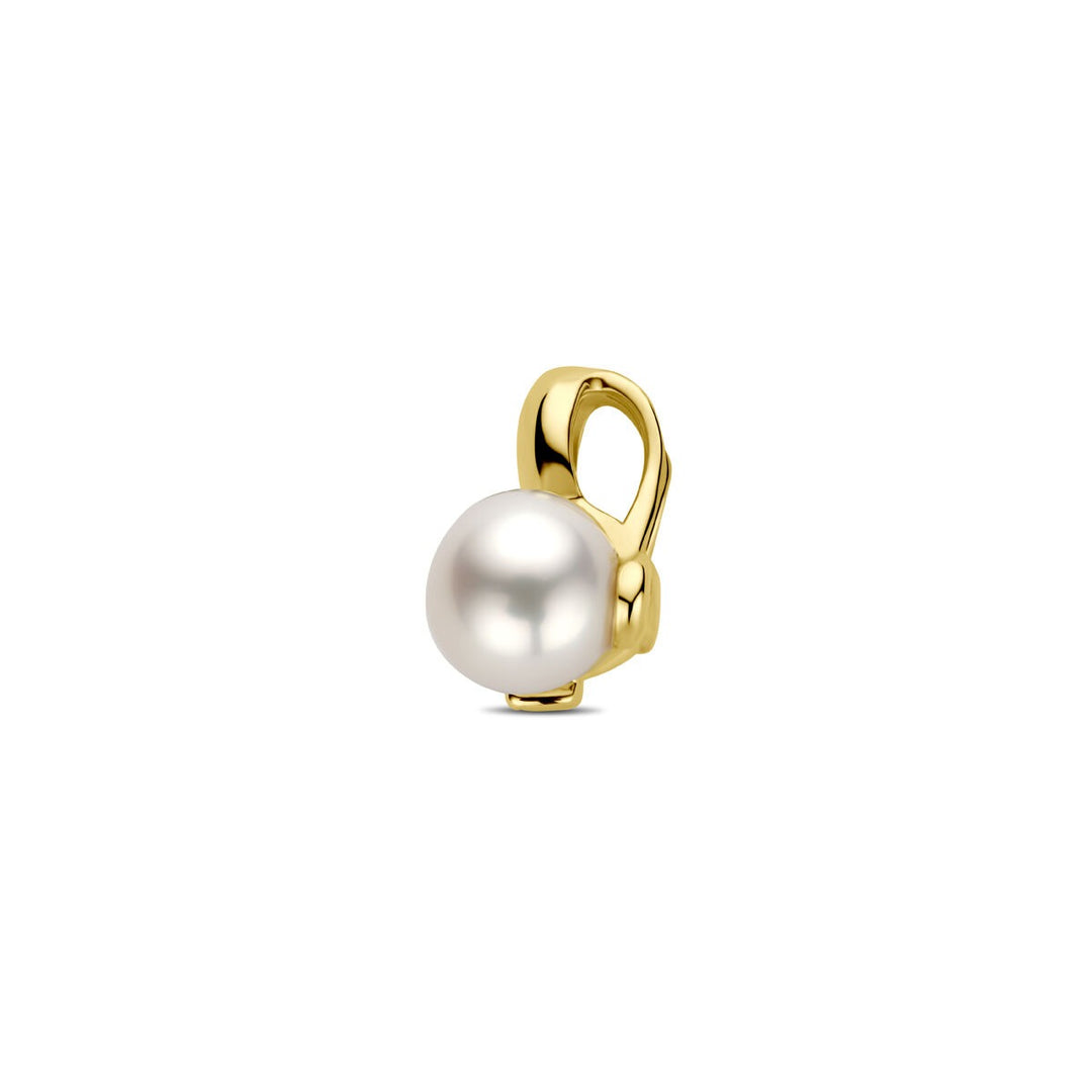 Gouden hanger met parel en diamant 14k 0.02ct h si 11 mm
