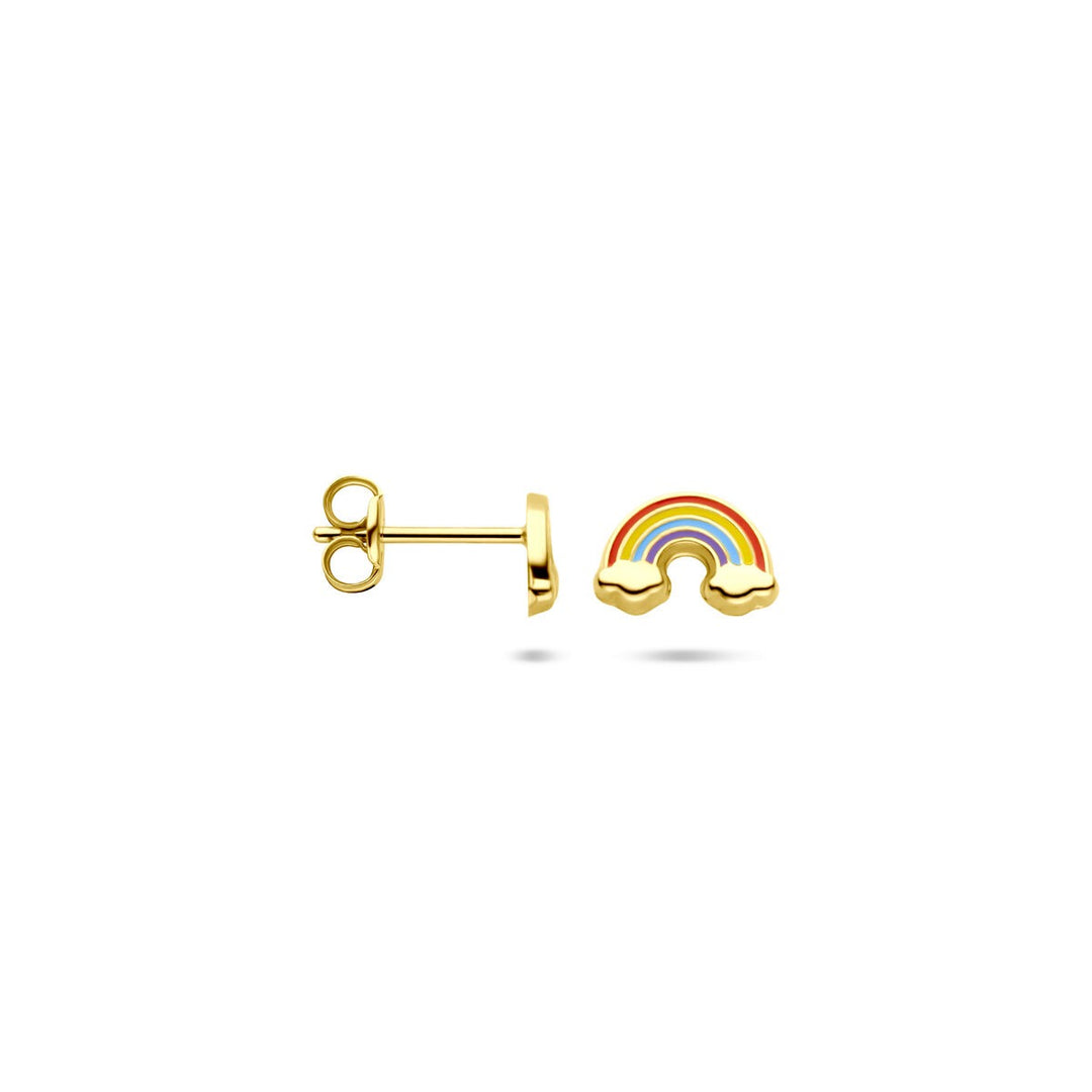 14k geelgouden oorknoppen regenboog