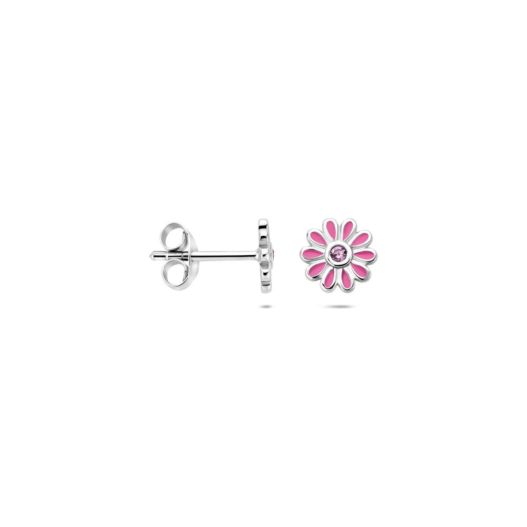 Ohrstecker Blume rosa Zirkonia Silber rhodiniert
