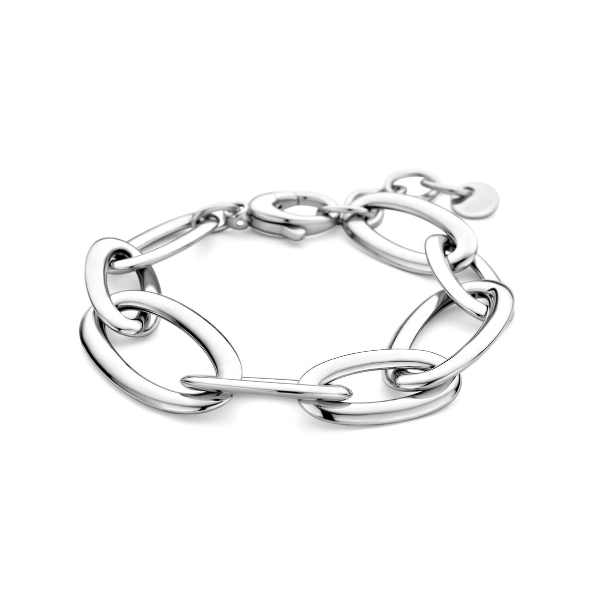 Breite Anker-Schlüsselarmband aus rhodiniertem Silber mit großen ovalen Gliedern